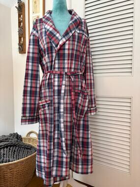 Brooks Brothers Cotton Plaid Robe Long Belted Tartan Lounge Luxury Sleepwear